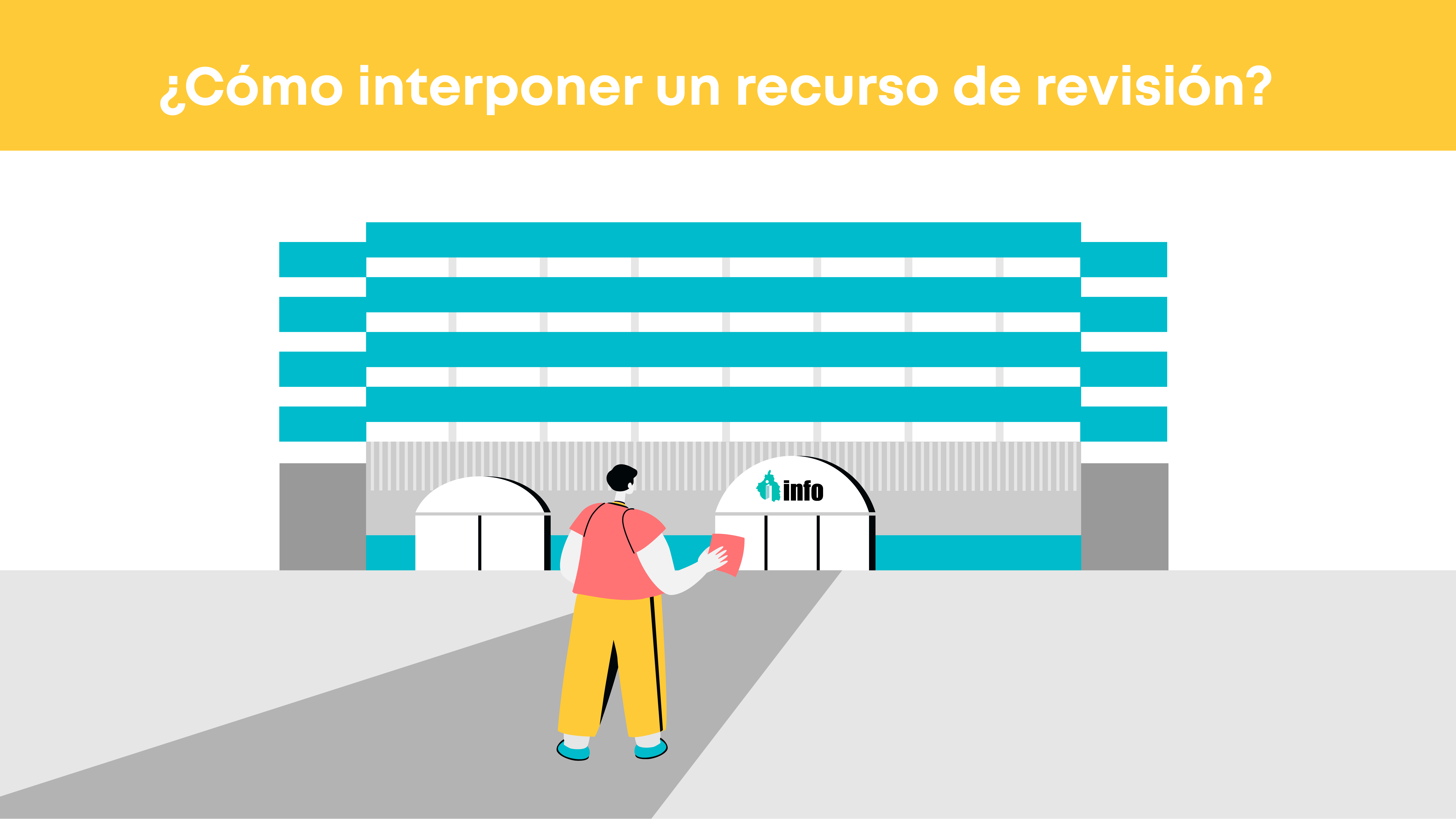Ilustración de una persona entregando un documento en la entrada del InfoCDMX como parte del ejercicio de los derechos ARCO.